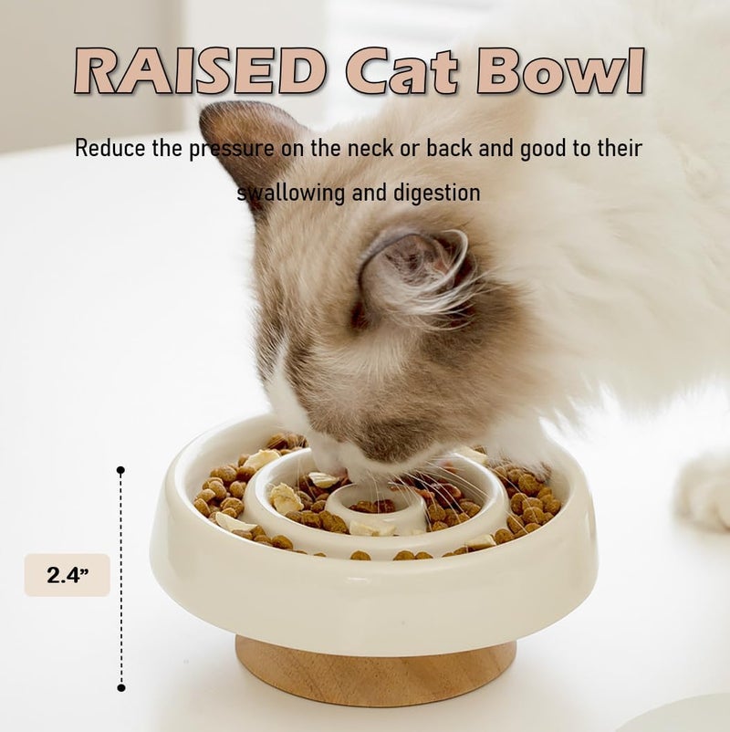 Vitisyao Ceramic Cat Slow Feeder, Raised Slow Feeder Cat Bowl, Anti Vomiting and Whisker Friendly Kitty Dish, Elevated Puppy Kitten Food Bowl for Dry and Wet Food (White) - Image 5